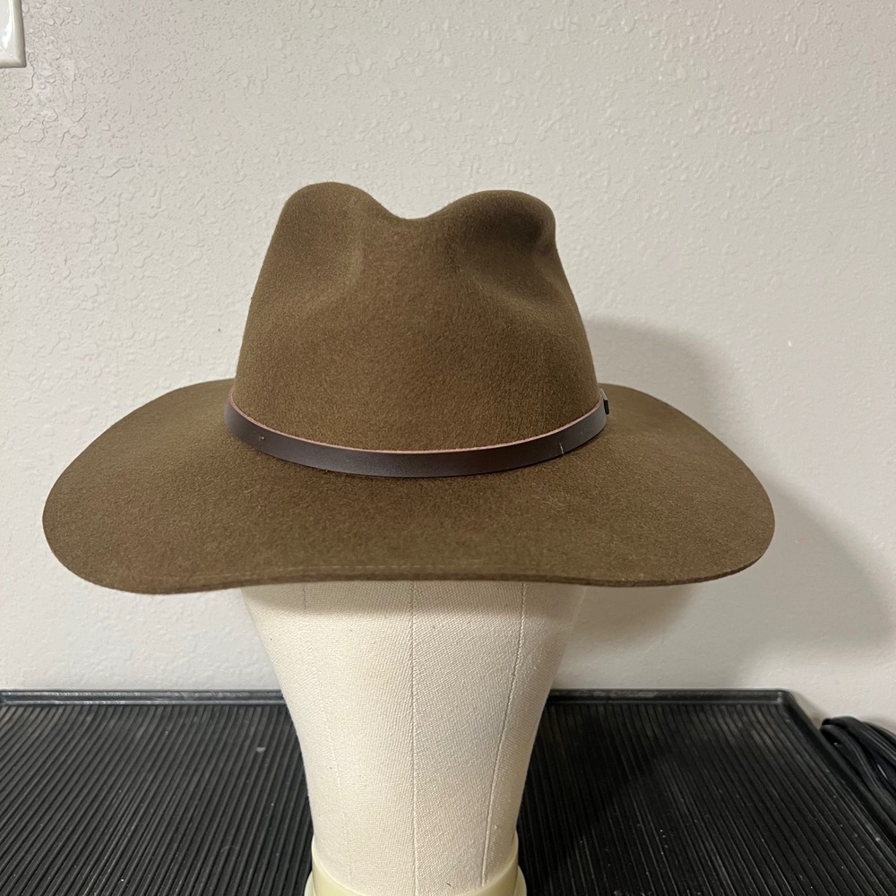 Conner Handmade Hats Olive Brown 100% Wool Felt Fedora Wide Brim Hat Small C1180
